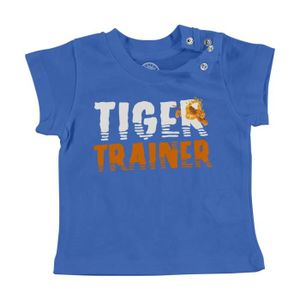 T-SHIRT T-shirt Bébé Manche Courte Bleu Tiger Trainer Dompteur de Tigre Illustration Original