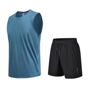 ENSEMBLE DE SPORT Ensemble de Vêtement Homme Sport - Respirant - Fitness - T-shirt et Short - Vert Foncé - Bleu