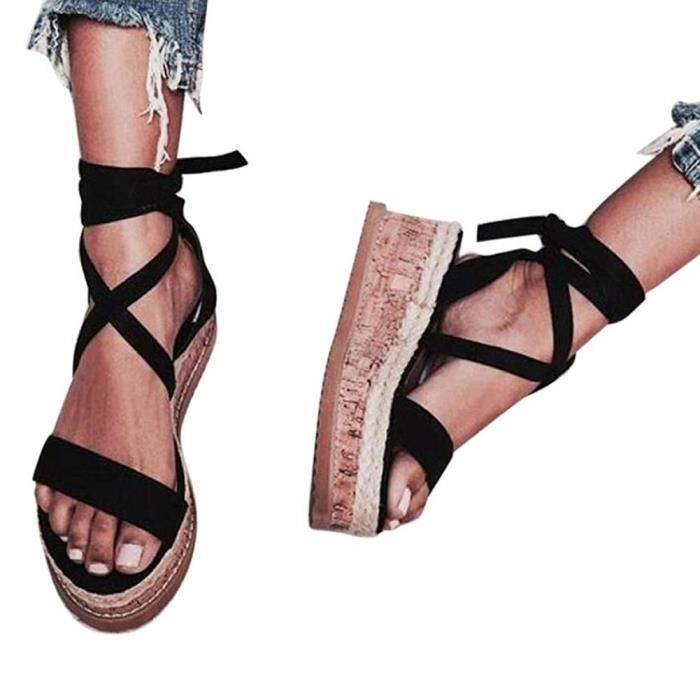 Lacets Montants Sandales Espadrilles Plates Espadrille Sandale
