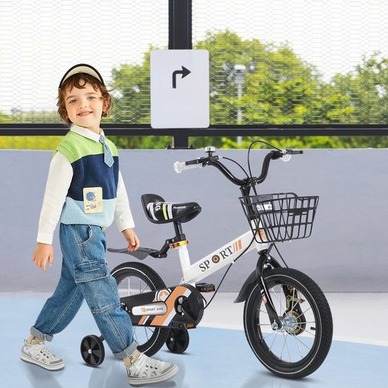 Vélo Enfant 16 Pouces Avec Roues Stabilisatrices - Cadre Acier Carbone - Siège Et Guidon Réglables - Pour 5-8 Ans (105-135 Cm)