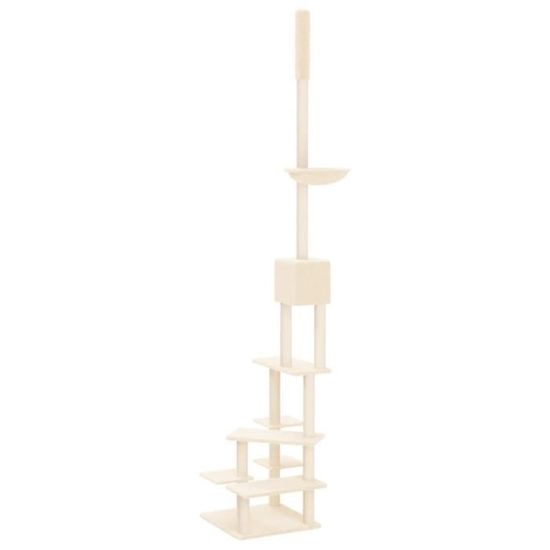 Arbre à Chat Du Sol Au Plafond 205 Cm - Tour D'escalade Murale 5 Niveaux Réglables En Pin Et Sisal, Pour Grimper, Gratter Et Jouer, Gain De Place Pour Appartement - 9