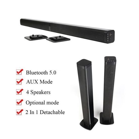 40W Barre de son Bluetooth 5.0 Sans Fil Détachable Enceinte TV US Prise S02F82