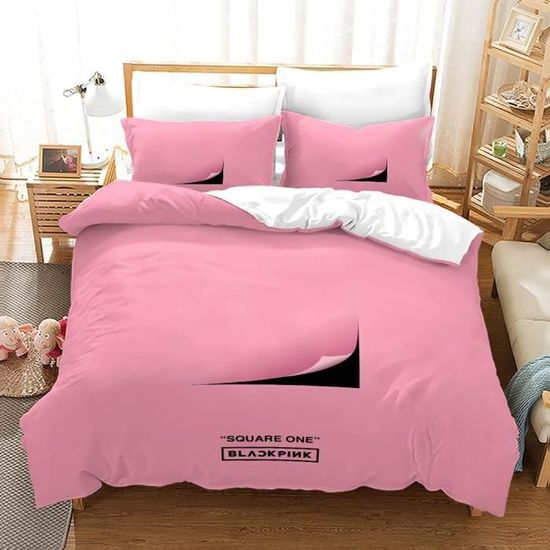 Housse De Couette Black Pink En Microfibre - Parure De Lit Avec Taie D'oreiller - Impression 3D Vibrante
