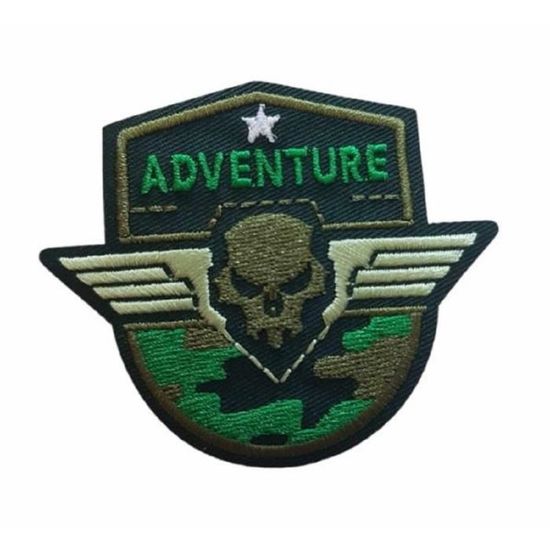 Patch Thermocollant Tête De Loup - 9x10.5 Cm, Couleur Beige Vert Bronze, Neuf