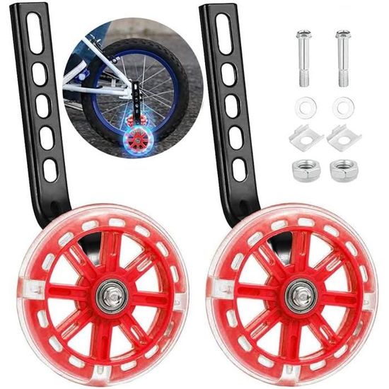 Stabilisateurs Pour Vélo Enfant – Roues Silencieuses Lumineuses – Compatible 12 à 20 Pouces – Kit Complet