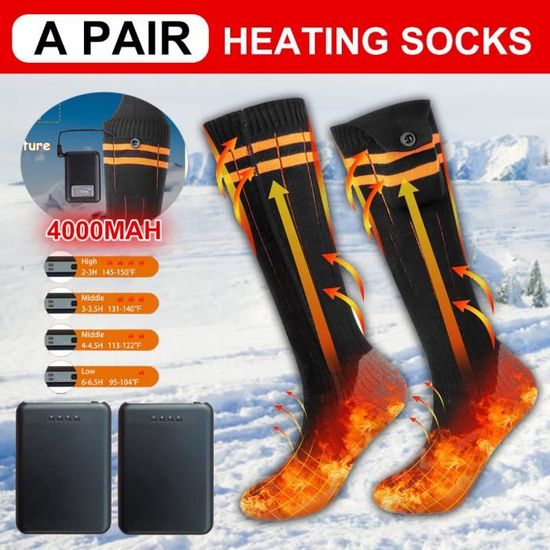 Chaussettes Chauffantes Unisexes Lavables Avec Piles Rechargeables 5000mAh - Noir - Sports D'hiver - Mixte Noir - Sport