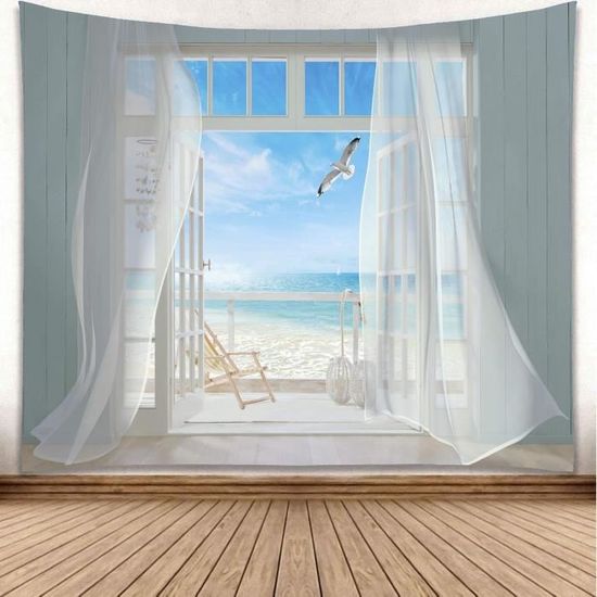 Dsnyu Tapisserie Avec Mouettes Mer Ciel - Art Mural Décoration Chambre Salon 240 X 220 Cm