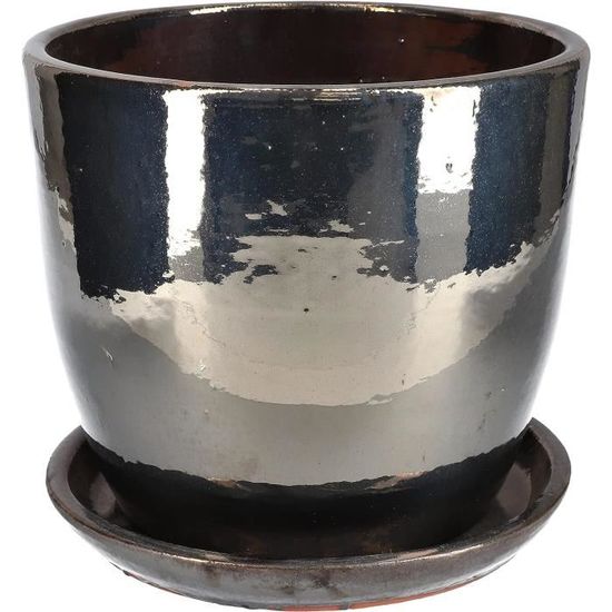 LE TAUCI Pot De Fleurs 30 Cm En Céramique - Grande Jardinière Intérieur Extérieur Avec Trou De Drainage, Gris