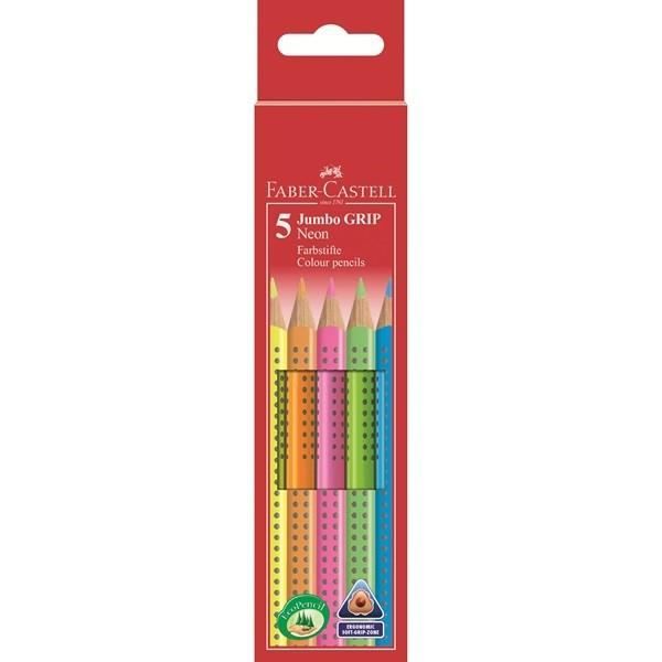 FABER-CASTELL 5 Crayons de Couleur Néon Jumbo Grip