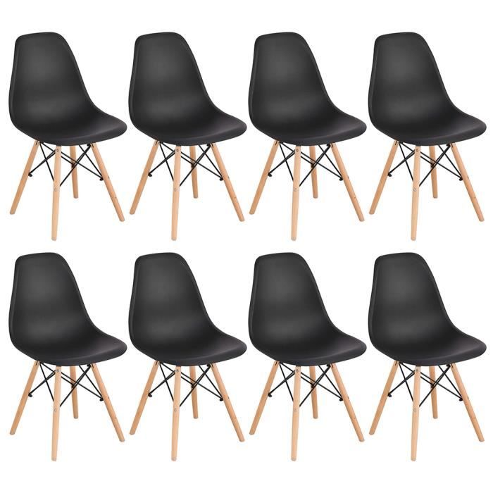 Chaises Scandinaves CASNELY Design Moderne, Bois & Métal, Lot de 8, Noir