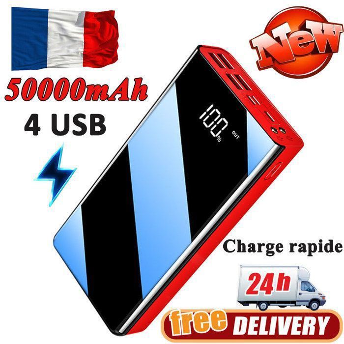 KIVTEET-20800mAh Housse élégante en cuir PU Ecran LCD externe Charge rapide 2USB pour tous les téléphones portables(Blanc)