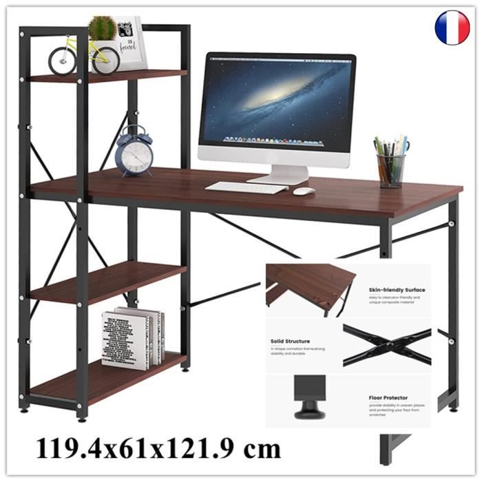 Dripex Table de bureau en bois et acier - à 4 niveaux - Noir et chêne clair - 119.4 x 61 x 121.9 cm
