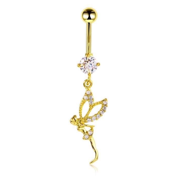 Piercing Nombril Fée Cristal Plaqué Or 18k