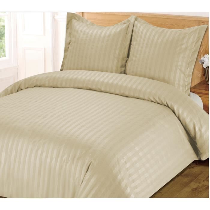 Housse de Couette Satiné 220 X 240cm + 2taies rayure beige