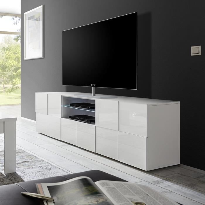 Grand meuble TV blanc laque design SANDREA Blanc L 181 x P 4