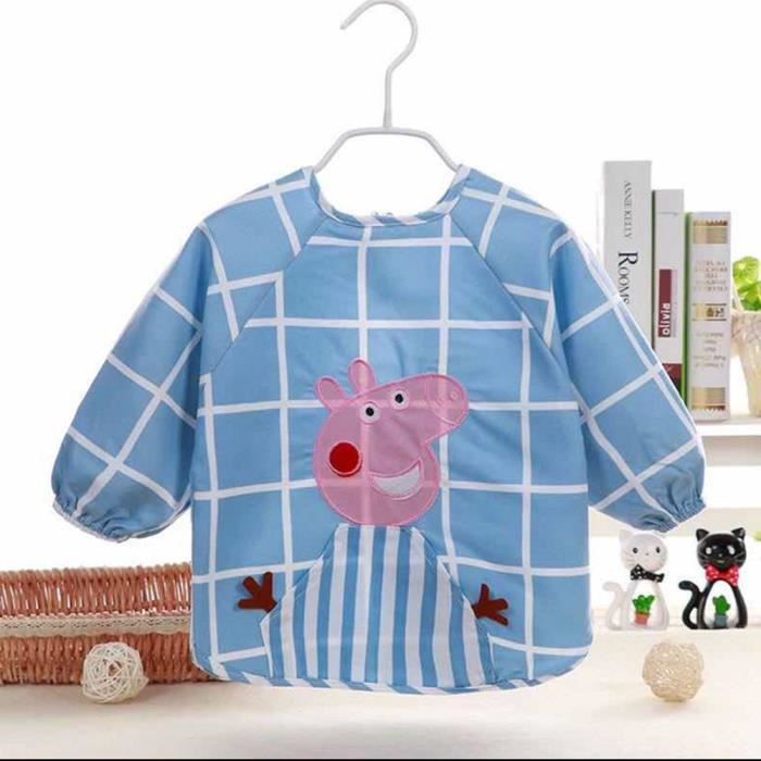 3 Tablier Etanche à Manchs Longues motif Peppa pig– Bavoir d'Alimentation pour Les Enfants de 1 Ans à 3 Ans- bleu,vert , rose
