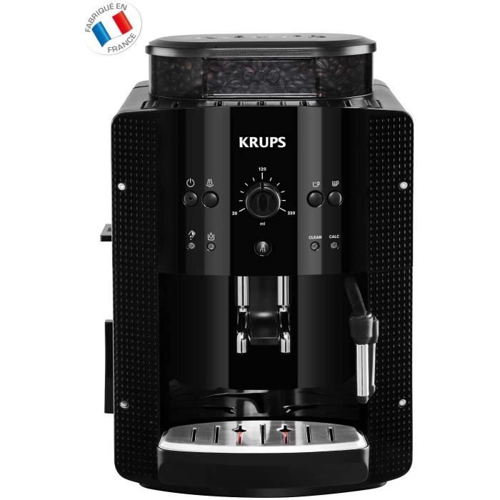 KRUPS ESSENTIAL NOIRE Machine à café à grain Machine à café broyeur grain Cafetière expresso 2 tasses Nettoyage automatique Buse vap