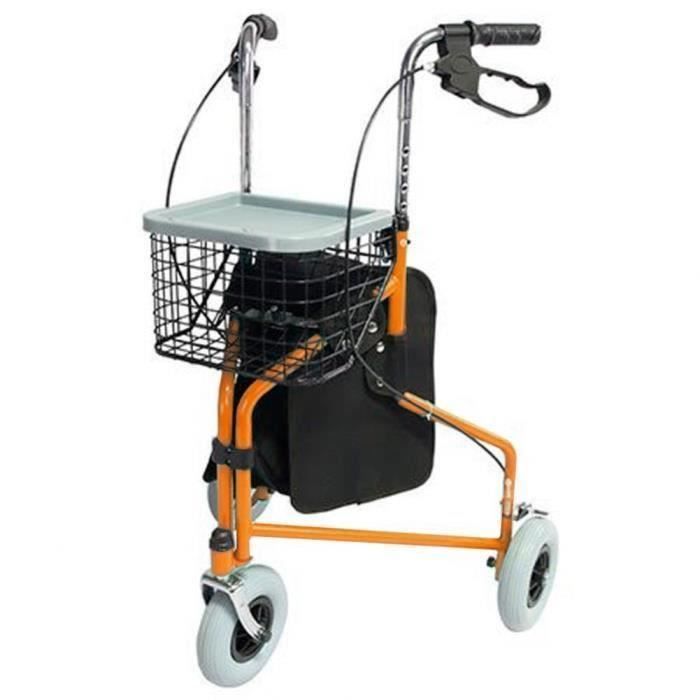 Déambulateur à 3 roues - Pliable et reglable - panier,sac de transport - Orange - Caleta - Mobiclinic