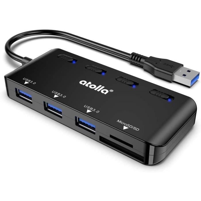 Hub USB 3.0 Multiprise, Multi Port USB Adaptateur avec Lecteur de Carte SD-TF-Micro SD pour Macbook-Notebook et Plus