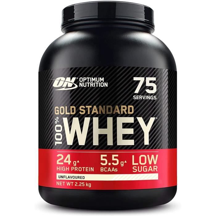 Gold Standard 100% Whey Protéine en Poudre avec Whey Isolate Proteines Musculation Prise de Masse Unflavoured 75 Portions 2.25kg