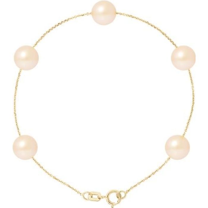 Bracelet Femme 5 Perles de culture d'eau douce Rose Naturel AA et Or jaune 750-1000 - - Blue Pearls 7999