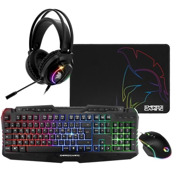 EMPIRE GAMING - Armor S-100 Kit 4 en 1 - Clavier Gamer Rétroéclairé - Souris Gamer 6400 DPI - Micro Casque Gaming - Tapis de Souris