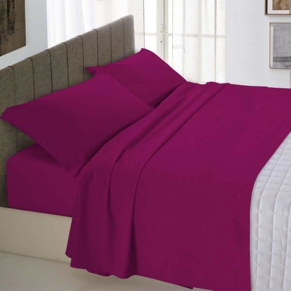 Housse De Couette 220 x 240 cm Uni - 100 % Pur Coton très doux 57 fils/cm2 - PRUNE