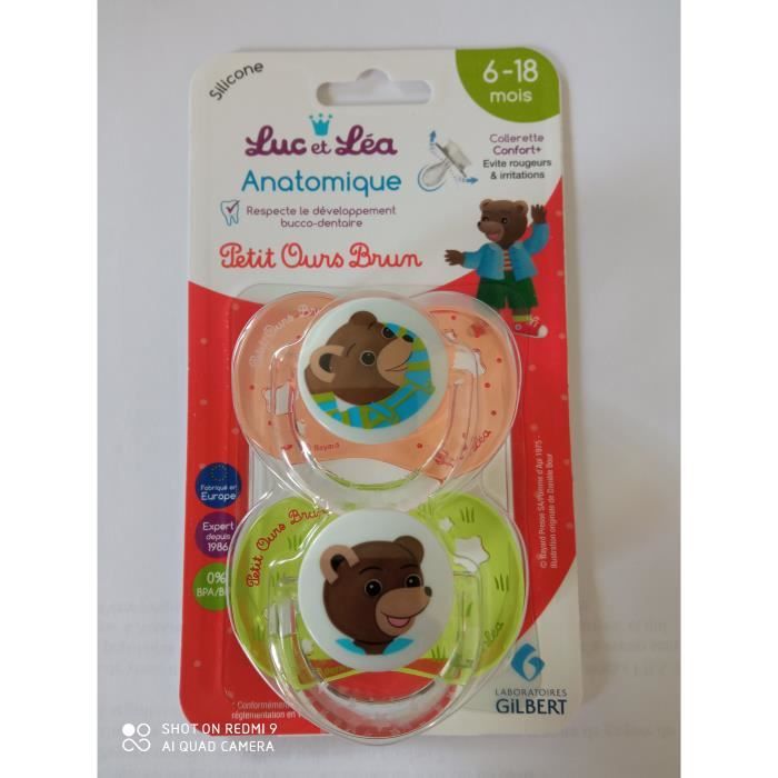 Luc et Léa Sucette Anatomique Petit Ours Brun +6m Lot de 2