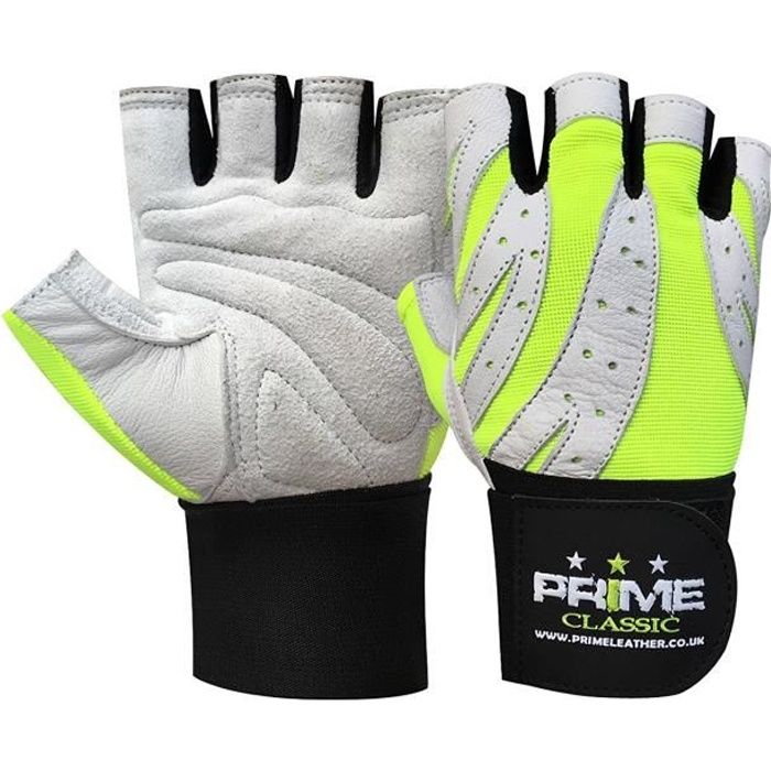Gants Musculation Fitness Antidérapants 4-Way Tissu Respirant Cuir - Vert & Blanc