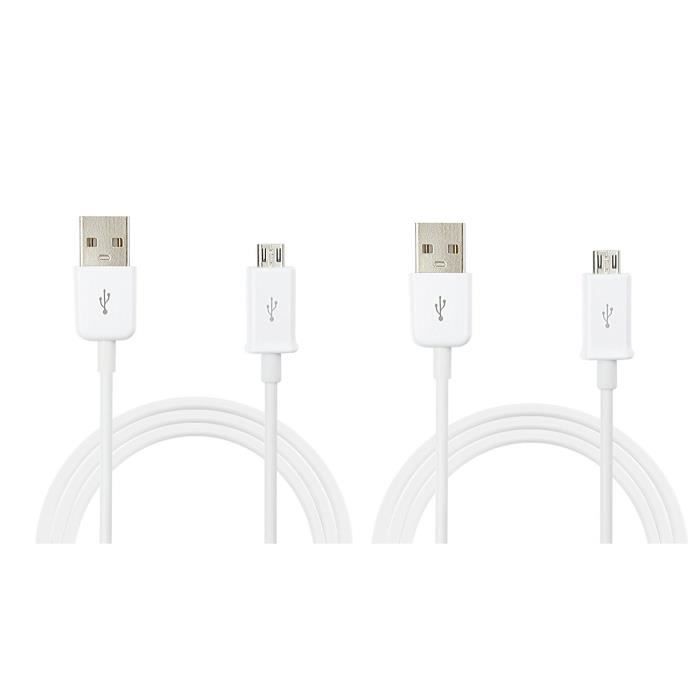 NOVAGO® 2 Câbles Micro USB pour recharger votre Samsung Galaxy S7 ( Blanc - 1 mètre + 3 mètres )