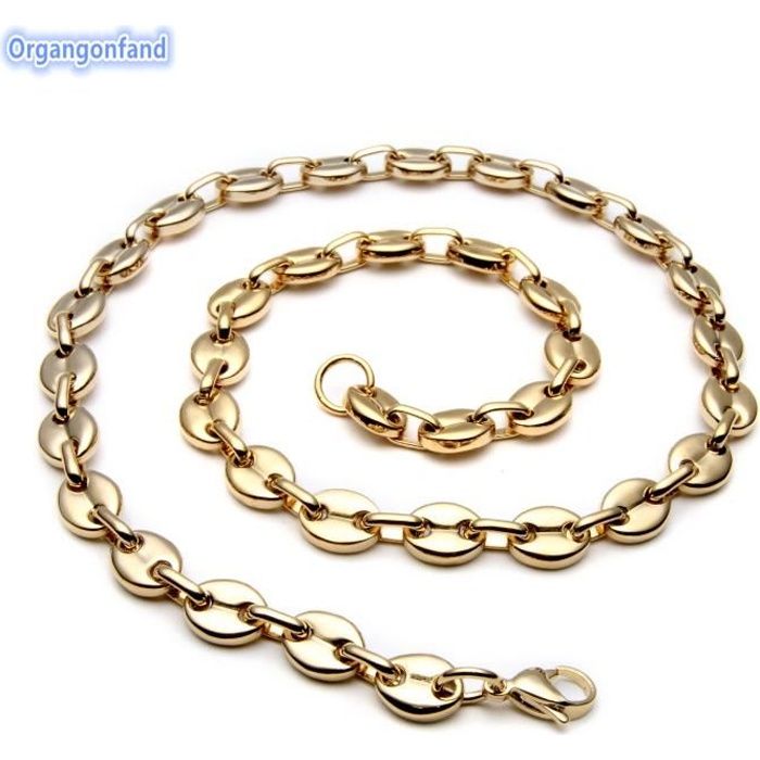 Collier homme- maille grain de café- Acier inoxydable - accessoires de mode- d'or