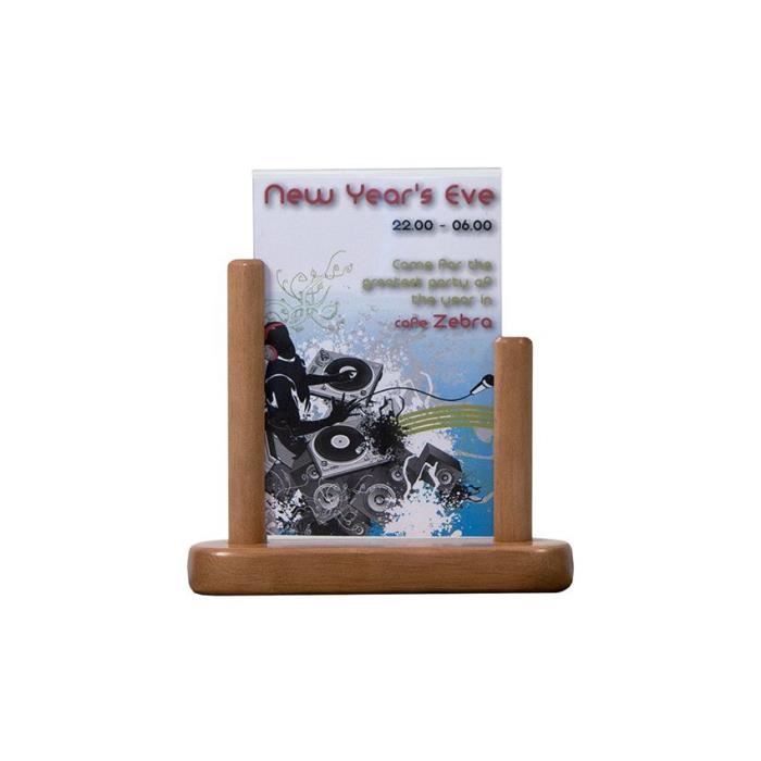 Porte-menu de table cadre bois coloris Teck recto / verso - Affichage menu restaurant A6 Plexi
