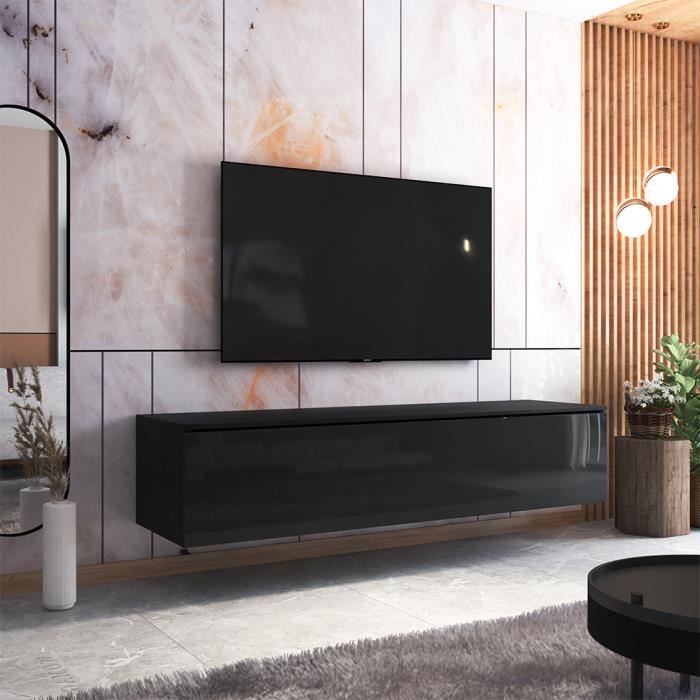 Meuble TV - SKYLARA - 180 cm - noir mat / noir brillant - style moderne