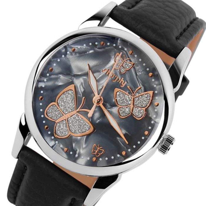 SHARPHY® Montre Enfant Fille de Marque Jolie Papillon Noir Bracelet pour étudiant ado