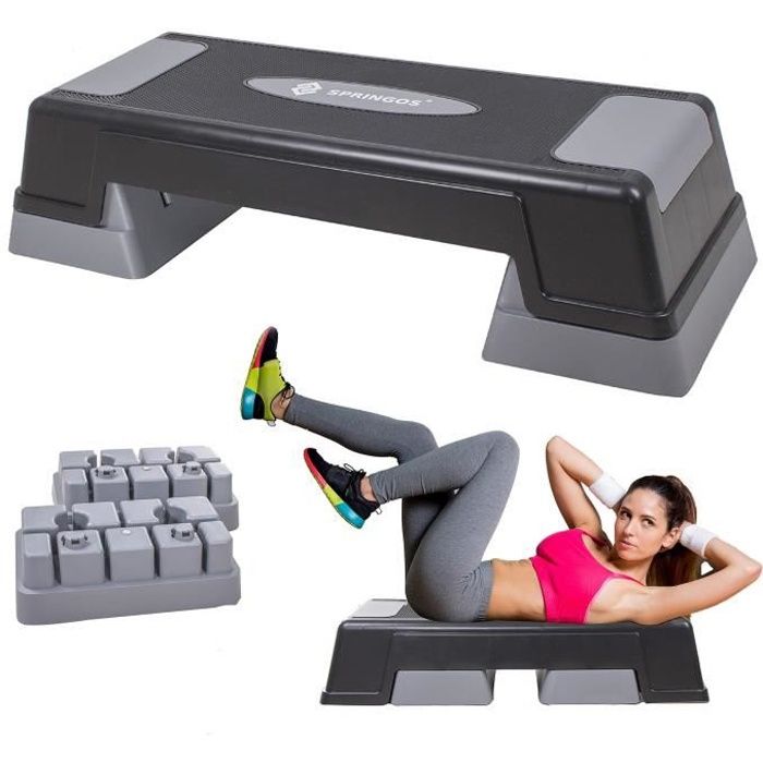 SPRINGOS® Aérobic Stepper, Réglable Stepper d'exercice, 3 niveaux de hauteur, antidérapant - Gris