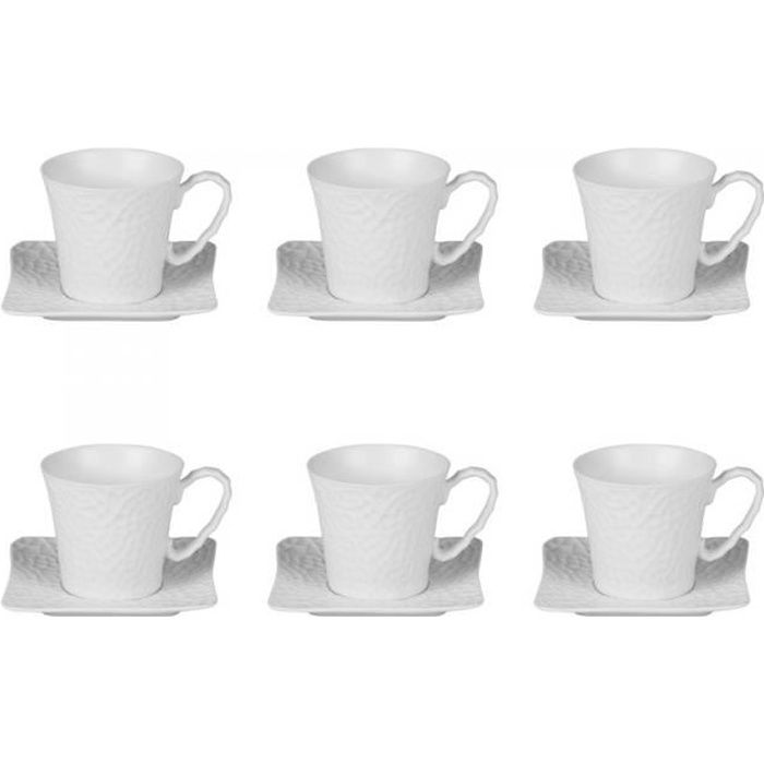 Coffret de 6 Tasses à Café - Sous-tasses 10 cl Cratère NEURE Blanc