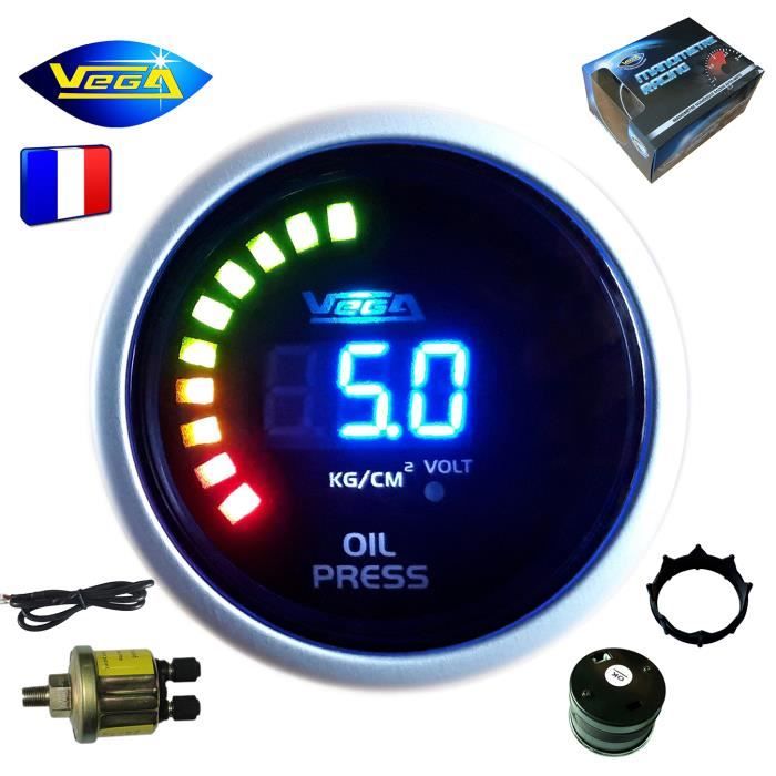 Manomètre Vega® pression d'huile 0-10 bars affichage numérique et leds 52 mm marque Française