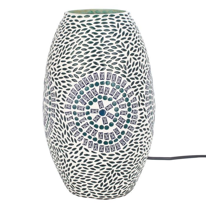 Lampe - Mosaïque - Ovale - 31cm - Vert Blanc Bleu - Décoration Intérieure