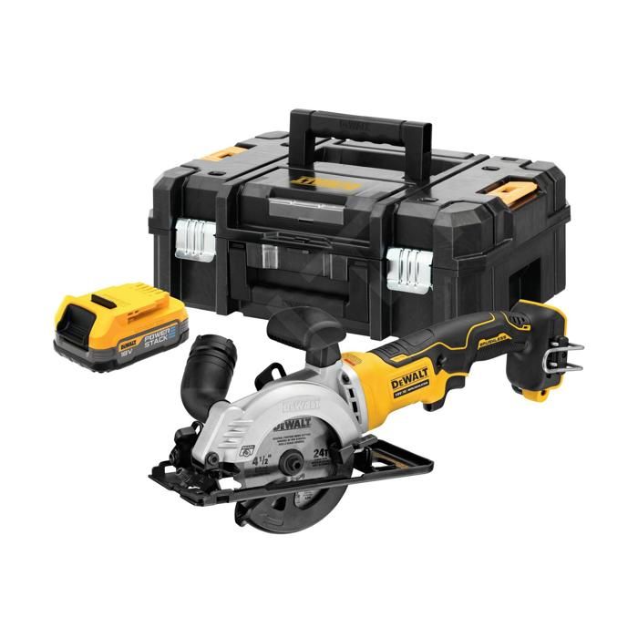 Dewalt DCS571E1T XR Brushless SCIE CIRCULAIRE 115mm 18V – 1 X 1.7 Ah Powerstack Batterie chargeur en coffret - vue 2