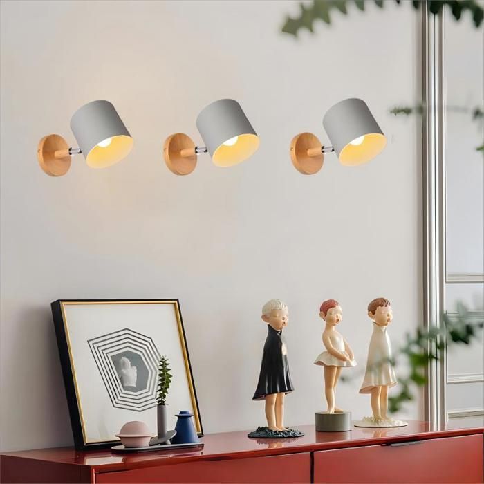 WOTTES Applique Murale Interieure E27 Réglable Lampe Murale en Métal et Bois Luminaire pour Chevet Bureau Lecture Gris 3pcs