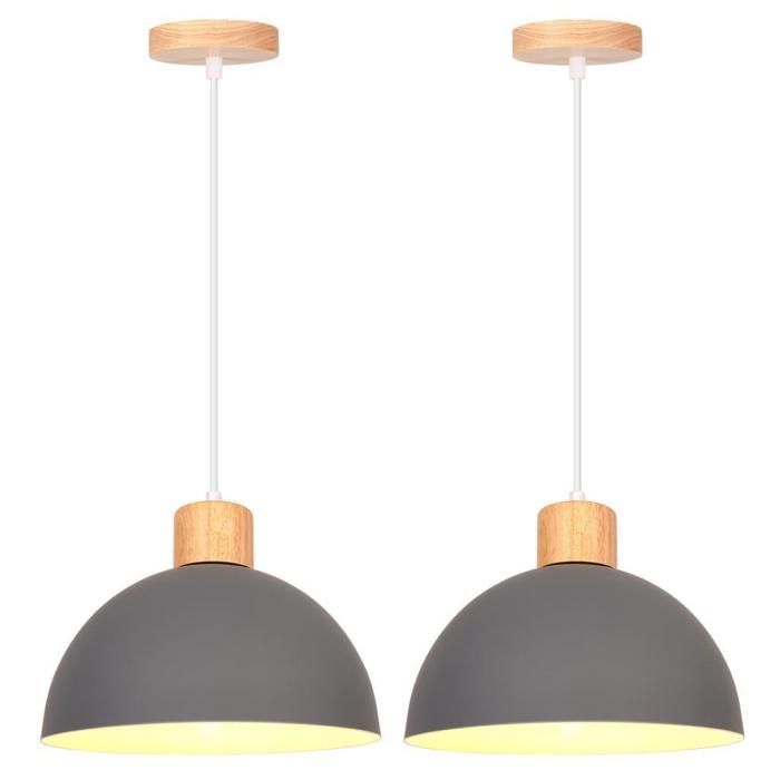 iDEGU 2pcs Moderne Lustre Suspension 25cm Lampe de Plafond Industriel Abat-jour en Demi - cercle E27 Luminaire Vintage Gris iDEGU 2pcs Moderne Lustre Suspension 25cm Lampe de Plafond Industriel Abat-jour en Demi - cercle E27 Luminaire Vintage Gris