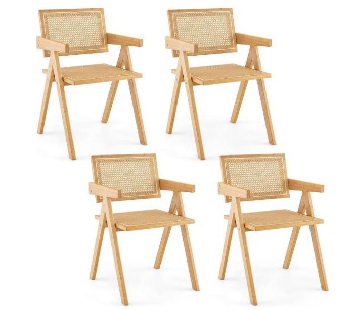 Chaises Salle à Manger Lot de 4 - RELAX4LIFE - en Bambou - Accoudoirs Confortables - Dossier Incliné - Charge 130KG - Naturel