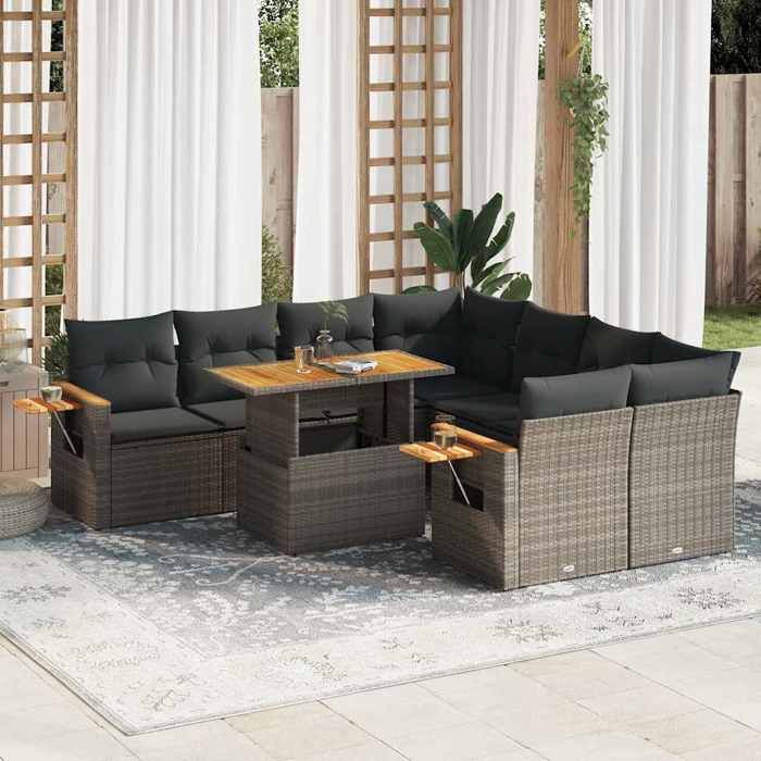 vidaXL Salon de Jardin avec Coussins 9 pcs Canapés avec Pieds Réglables Ensemble de Meubles dExtérieur Patio Terrasse 3249911 - vue 9