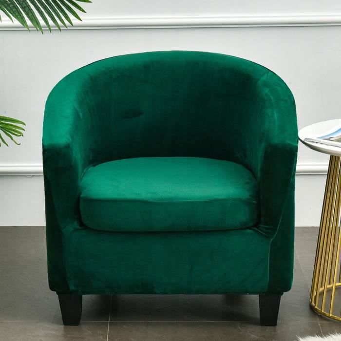 Housse de Fauteuil Velours Club 2 Pièces Housse de Fauteuil Extensible Housse Fauteuil Salon Cabriolet Tub Chair-Vert foncé