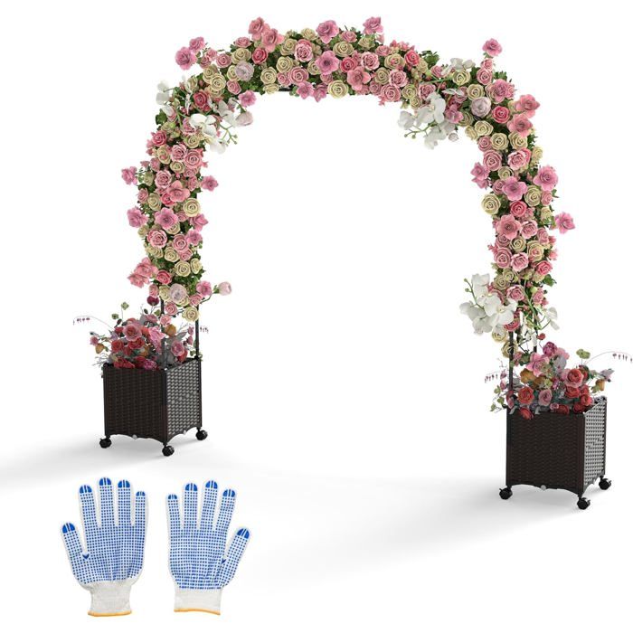 COSTWAY Jardinère 288CM 2 Boîtes de Plantation avec Arche de Jardin pour Plantes Grimpantes Trou de Drainage Roues Verrouillables COSTWAY Jardinère 288CM 2 Boîtes de Plantation avec Arche de Jardin pour Plantes Grimpantes Trou de Drainage Roues Verrouillables