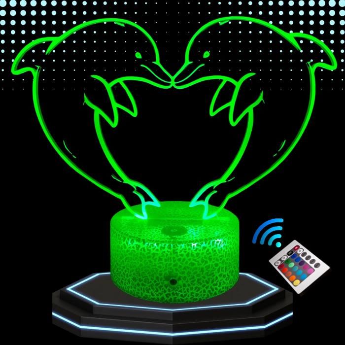 Lampe de Chevet 3D LED - Dauphin - Multicolore - Tactile - Télécommande - Décoration Intérieure