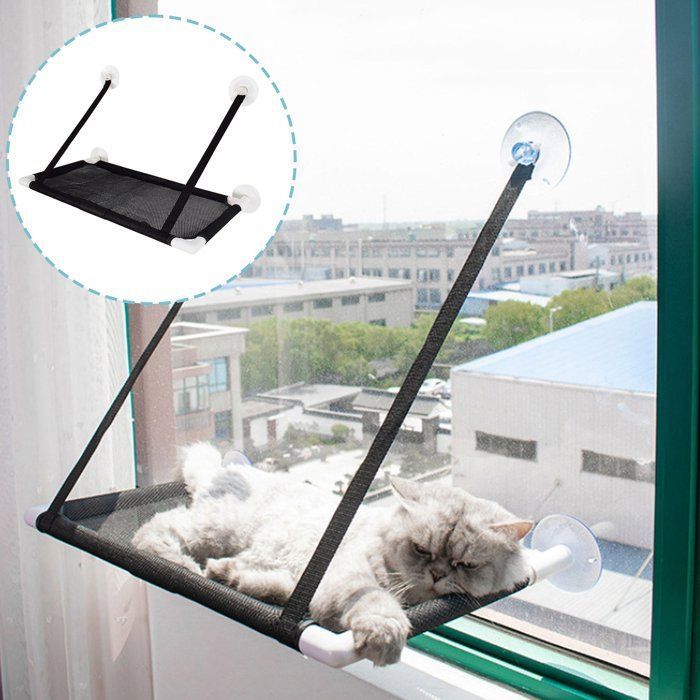 Meilleurs prix pour Hamac de Fenêtre Chat 60x31cm Noir Amovible  Ventouse Capacité de Charge maximale 20KG