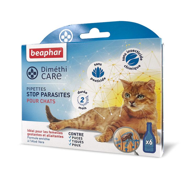 Comparer les prix de BEAPHAR – DIMÉTHICARE – Pipettes Stop parasites pour Chat – Contre puces tiques et poux – 6 pipettes