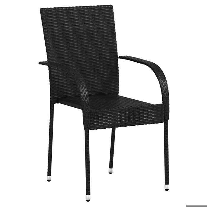 Chaises empilables dextérieur - MANGO - - lot de 6 - Résine tressée Noir C2482