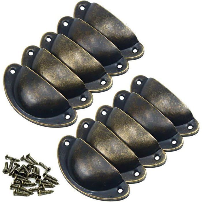 10pcs poignées de coquille vintage poignées de porte poignées de meubles tiroirs darmoire (bronze)